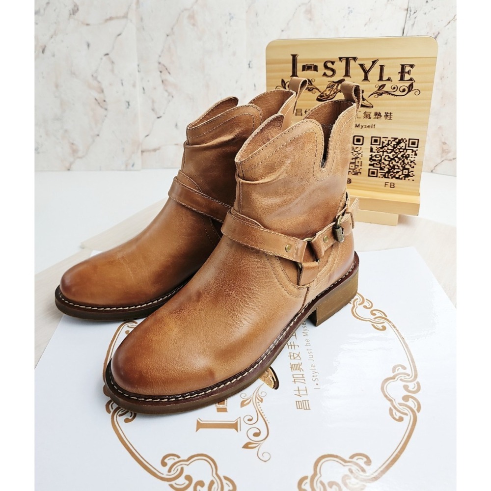 ♀️女：復古拋色頭層本染蠟皮短靴(卡其/棕)-細節圖8