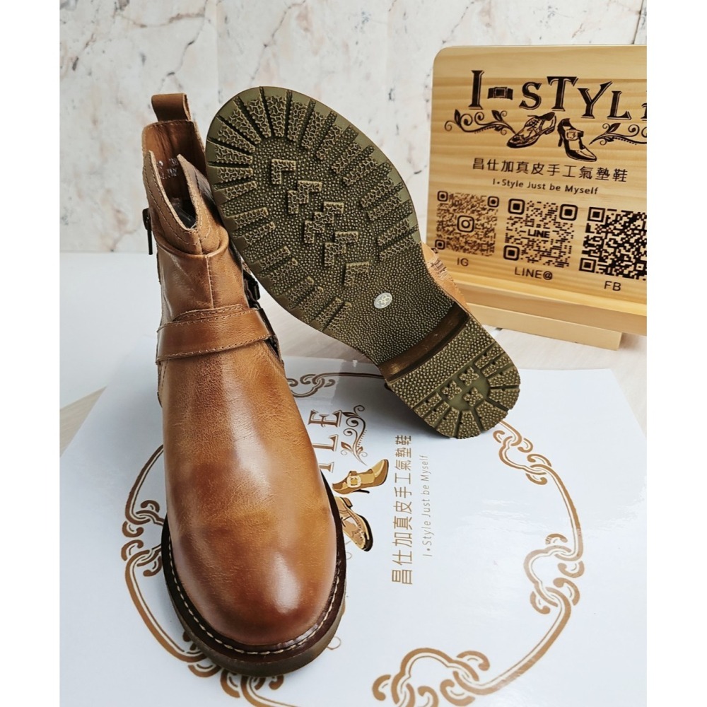 ♀️女：復古拋色頭層本染蠟皮短靴(卡其/棕)-細節圖9