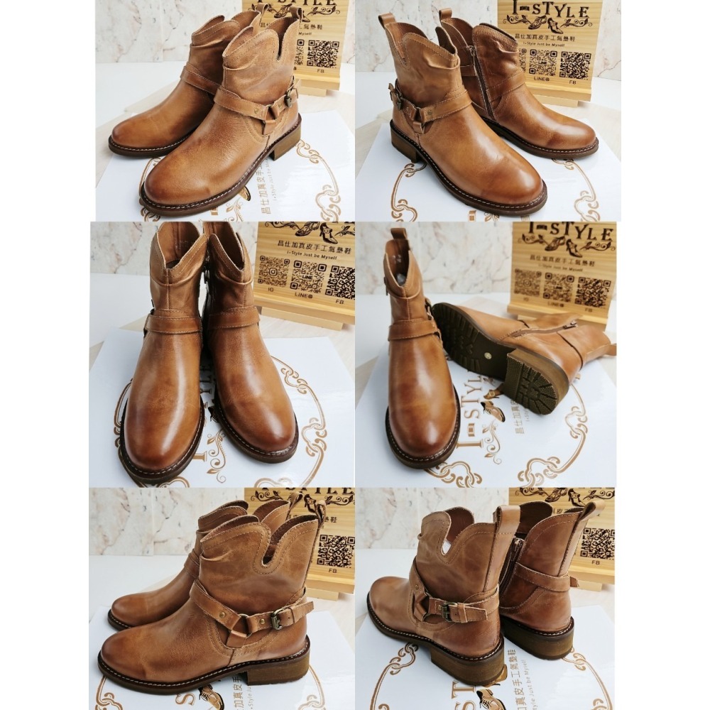 ♀️女：復古拋色頭層本染蠟皮短靴(卡其/棕)-細節圖10