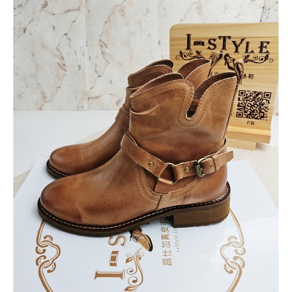 ♀️女：復古拋色頭層本染蠟皮短靴(卡其/棕)-規格圖10
