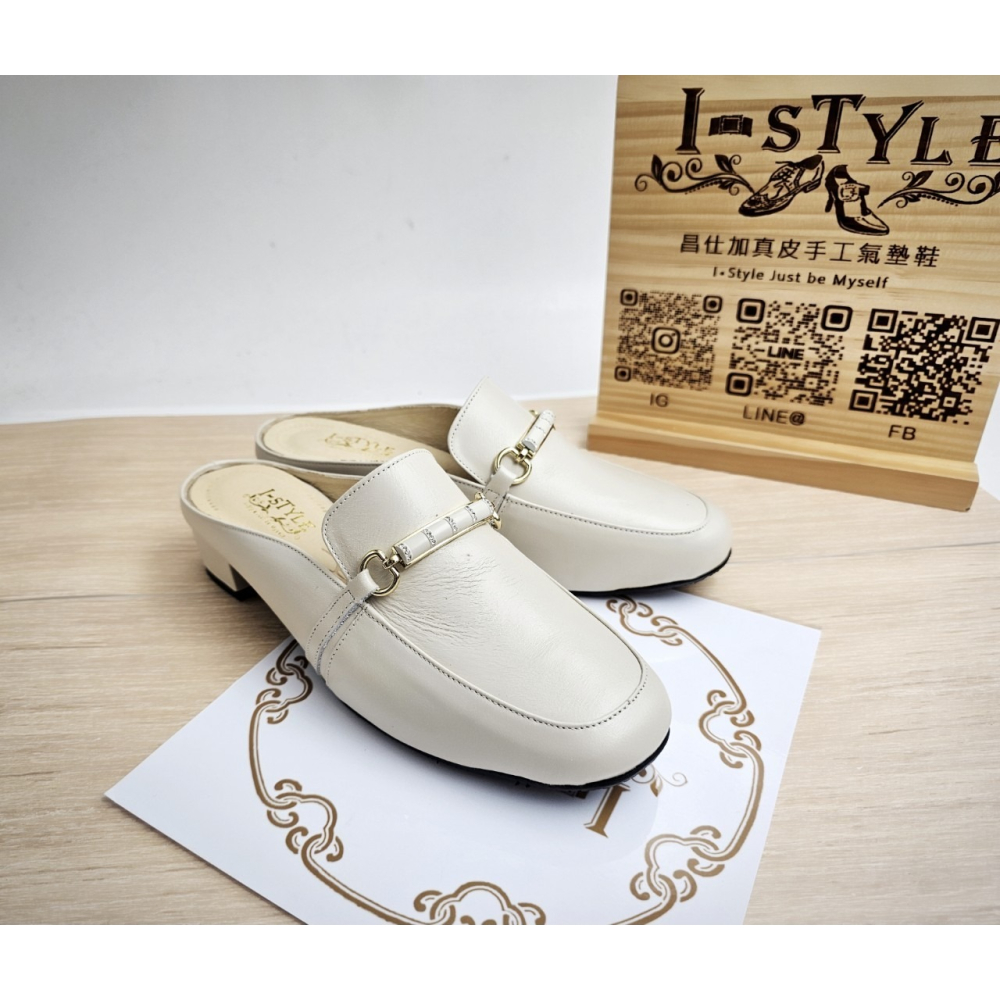 ♀️女：MIT手工竹節釦厚跟穆勒鞋(杏/黑)-細節圖4