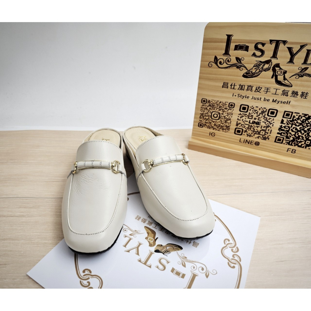 ♀️女：MIT手工竹節釦厚跟穆勒鞋(杏/黑)-細節圖5