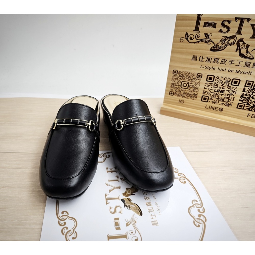 ♀️女：MIT手工竹節釦厚跟穆勒鞋(杏/黑)-規格圖10