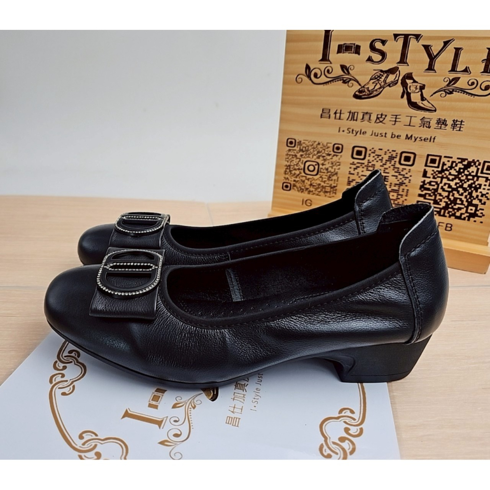 ♀️女：雙D鑽極軟極輕可凹折粗跟鞋(黑)-細節圖5