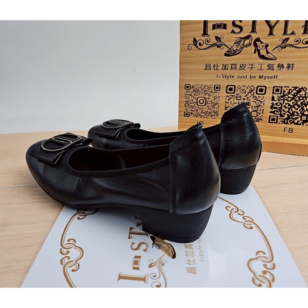 ♀️女：雙D鑽極軟極輕可凹折粗跟鞋(黑)-細節圖6