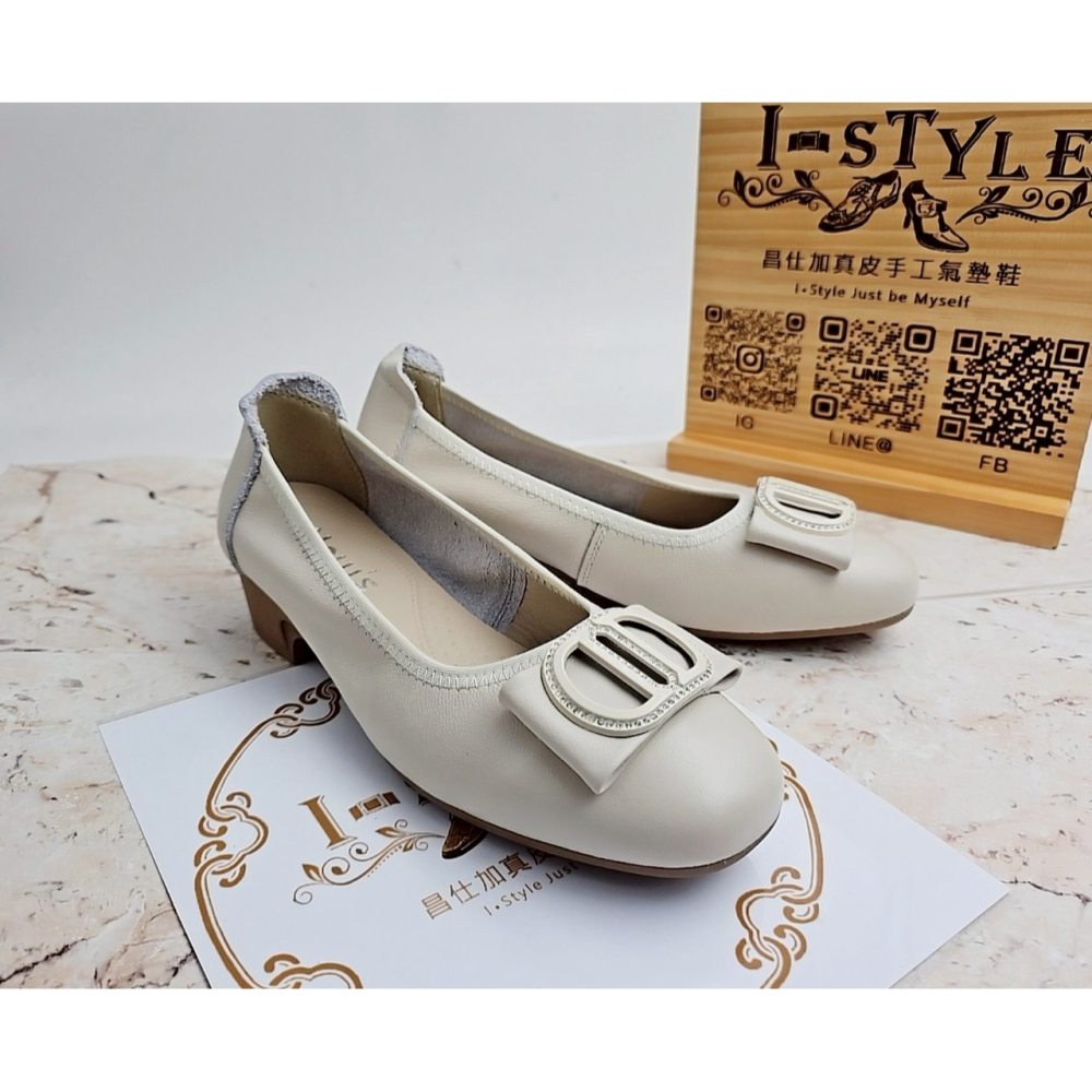 ♀️女：行走幸福感-雙D水鑽蝴蝶結粗跟淑女鞋(杏/黑)-細節圖5