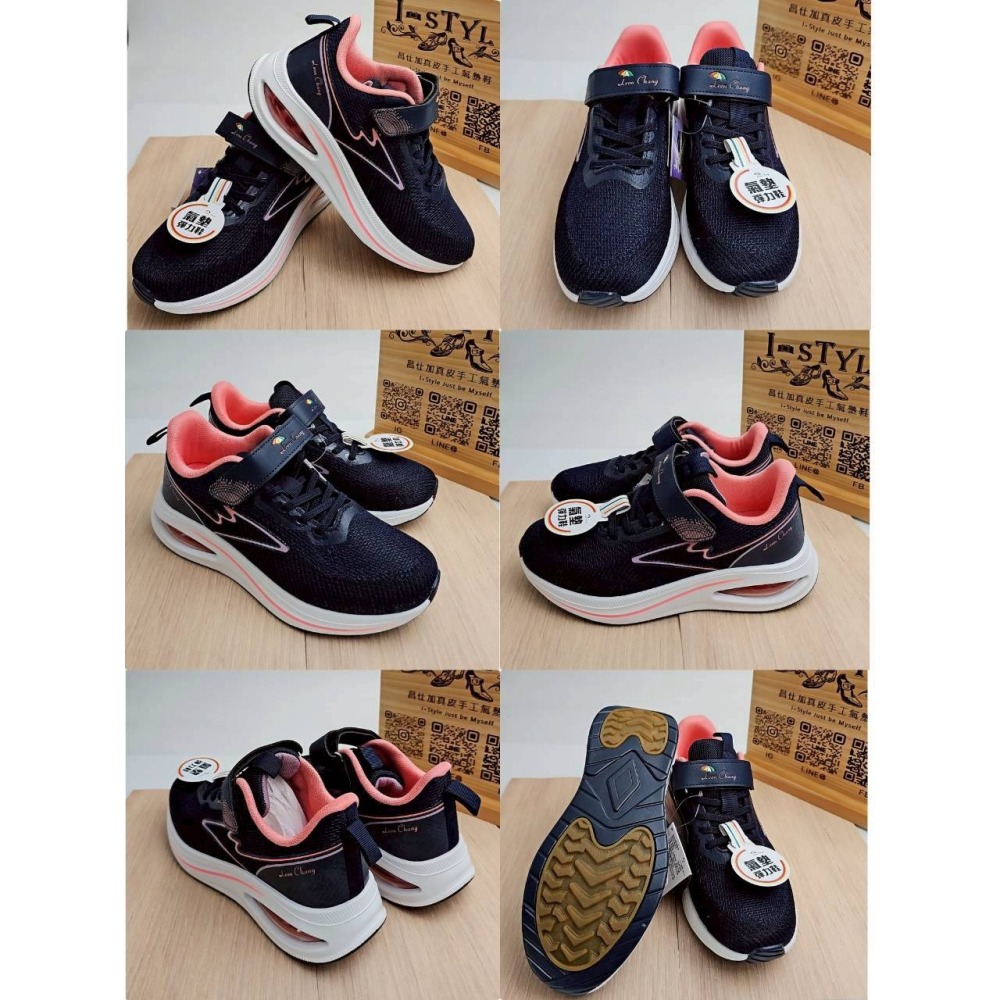 ♀️女：Leon Chang獨立筒氣墊魔鬼氈運動鞋(藍/米)-細節圖11