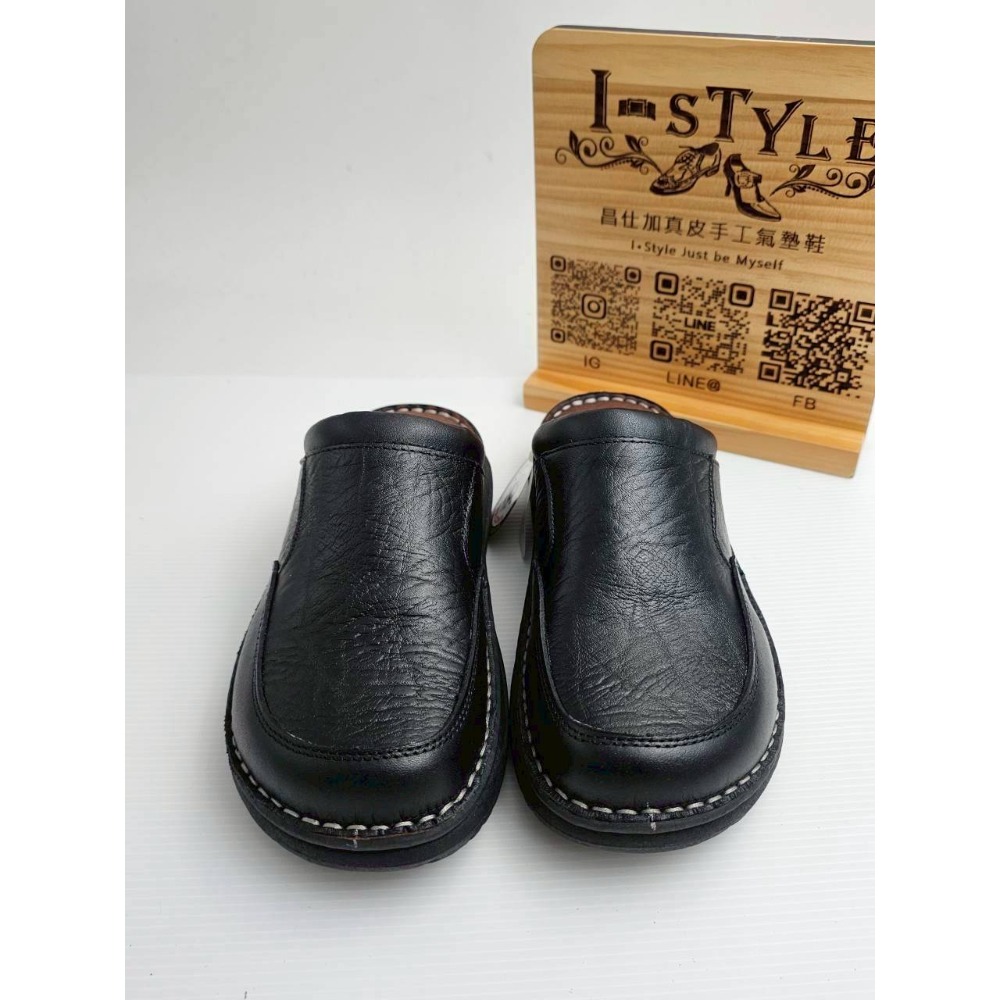 ♂️男：台灣手工縫底全真皮氣墊包頭拖鞋(黑/咖)-規格圖7