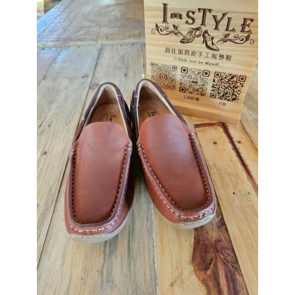 ♂️男：自在行走真皮手工氣墊休閒鞋(棕)-細節圖2