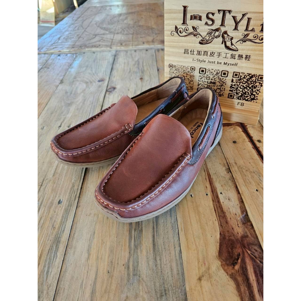 ♂️男：自在行走真皮手工氣墊休閒鞋(棕)-細節圖3