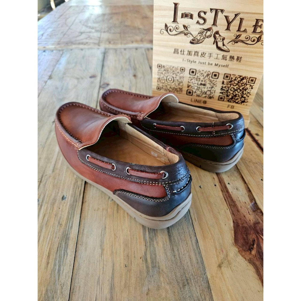 ♂️男：自在行走真皮手工氣墊休閒鞋(棕)-細節圖6