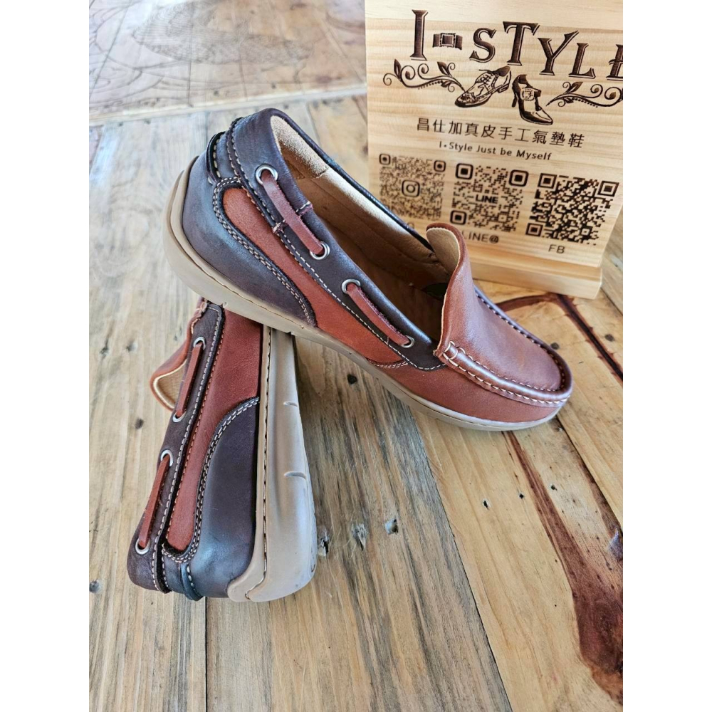 ♂️男：自在行走真皮手工氣墊休閒鞋(棕)-細節圖9