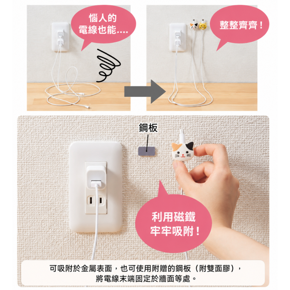 【LIHIT LAB.】PuniLabo 動物造型電線保護套 充電線 傳輸線 附鐵片-細節圖2