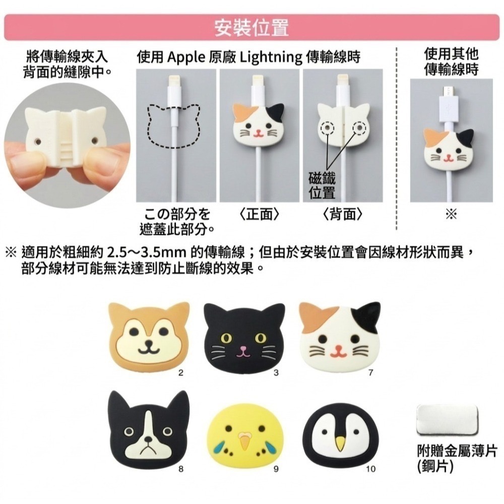 【LIHIT LAB.】PuniLabo 動物造型電線保護套 充電線 傳輸線 附鐵片-細節圖6
