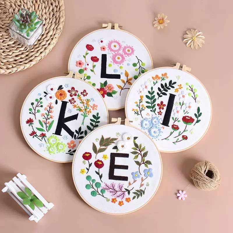 字母D&E花卉dear手工刺繡diy材料包歐式立體-細節圖2