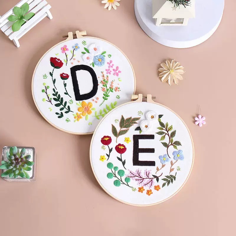 字母D&E花卉dear手工刺繡diy材料包歐式立體-細節圖3
