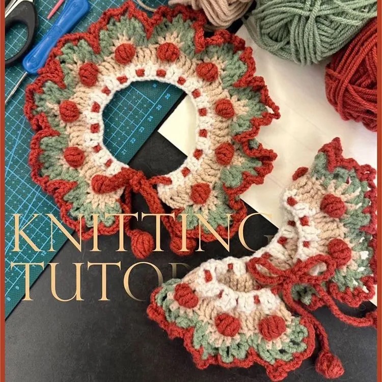 手工編織寵物項圈毛線鈎針萌寵圍脖小人偶寶寶幼兒收口水巾diy材料包圍兜-規格圖1