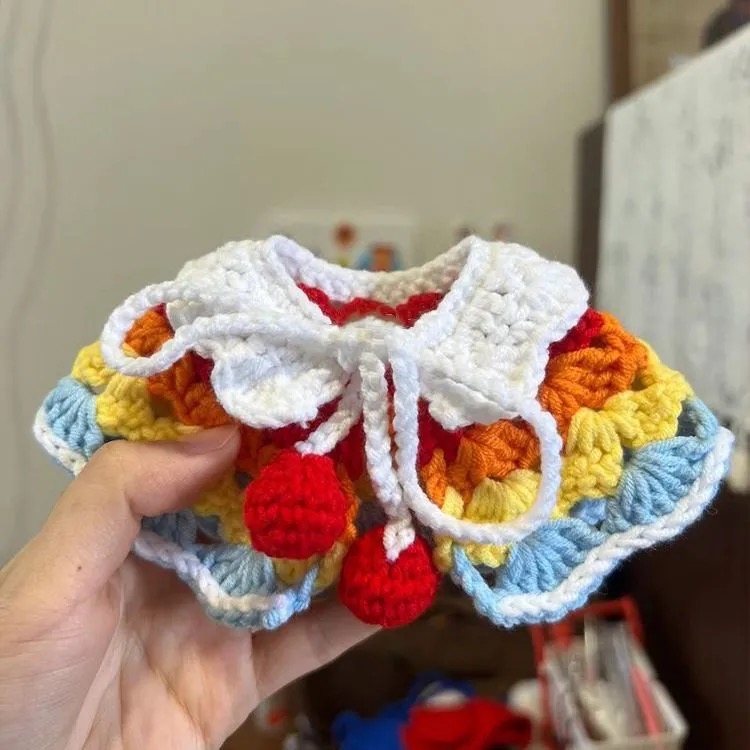 手工編織寵物項圈毛線鈎針萌寵圍脖小人偶寶寶幼兒收口水巾diy材料包圍兜-規格圖1