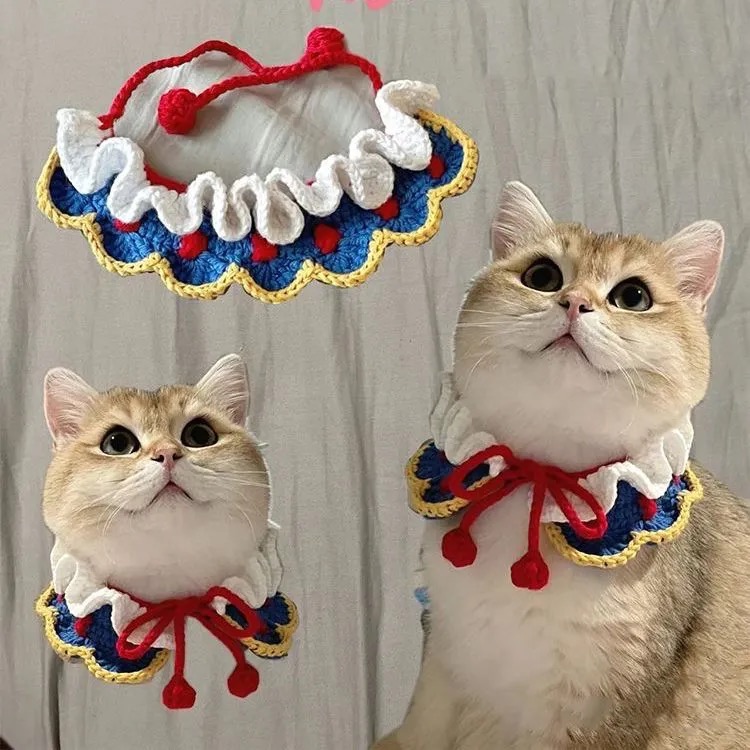 手工編織寵物項圈毛線鈎針萌寵圍脖小人偶寶寶幼兒收口水巾diy材料包圍兜-規格圖1