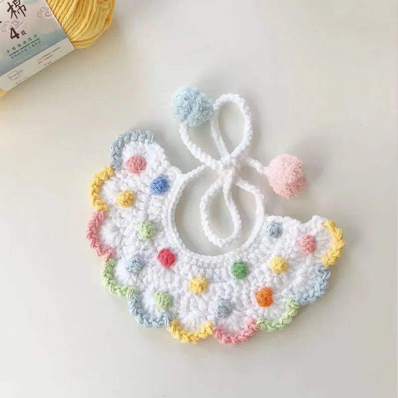 手工編織寵物項圈毛線鈎針萌寵圍脖小人偶寶寶幼兒收口水巾diy材料包圍兜-規格圖1