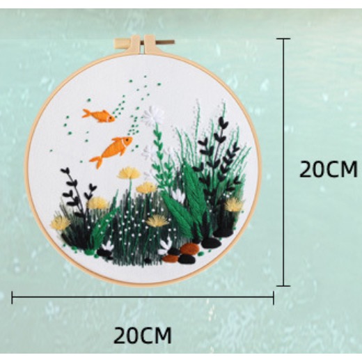 清新水草小魚水底海底 diy手工刺繡材料包  跨境英文新款原創-細節圖3