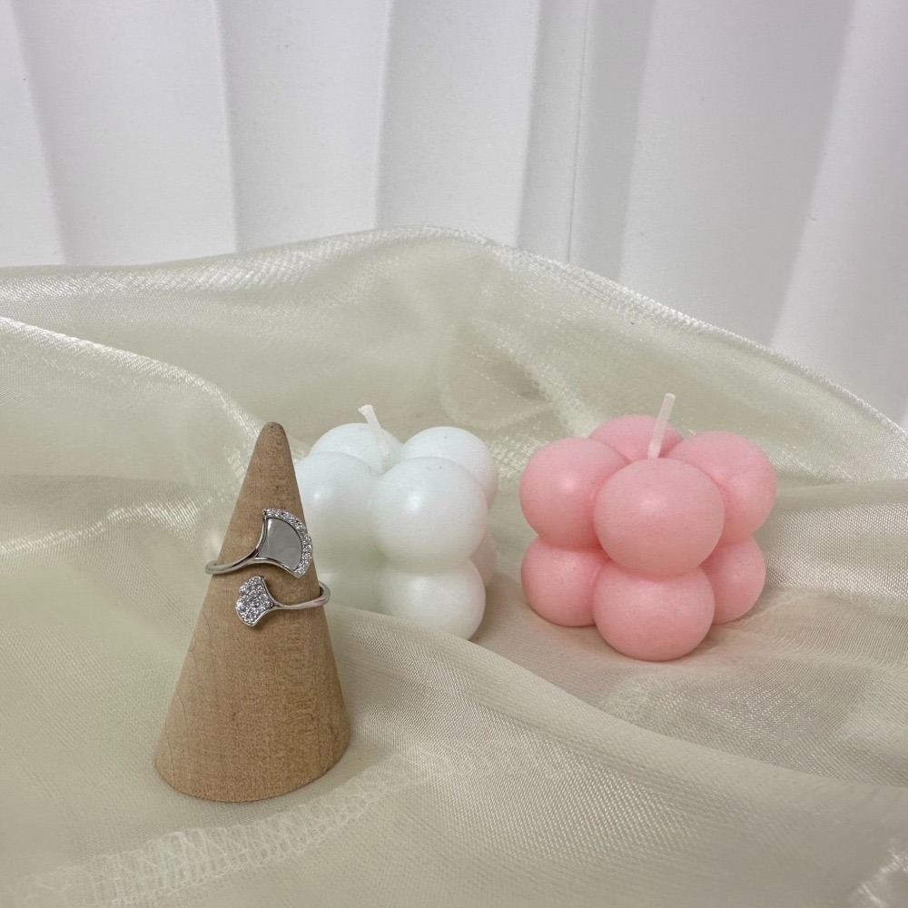 ||董飾 純銀飾品|| 925純銀-貝母銀杏鑲鑽開口戒-細節圖3