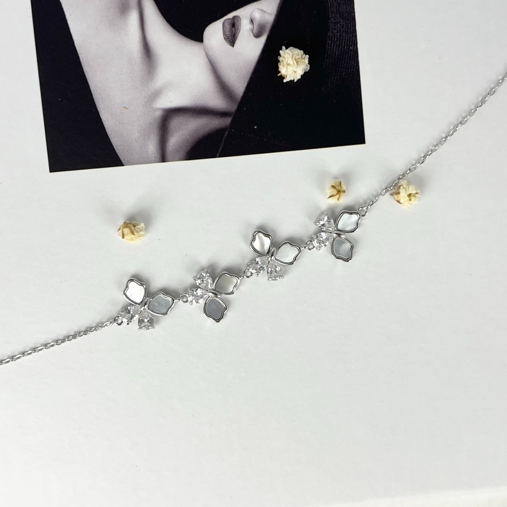 ||董飾 純銀飾品|| 925純銀-貝殼蝴蝶結鑲鑽手鍊-細節圖3