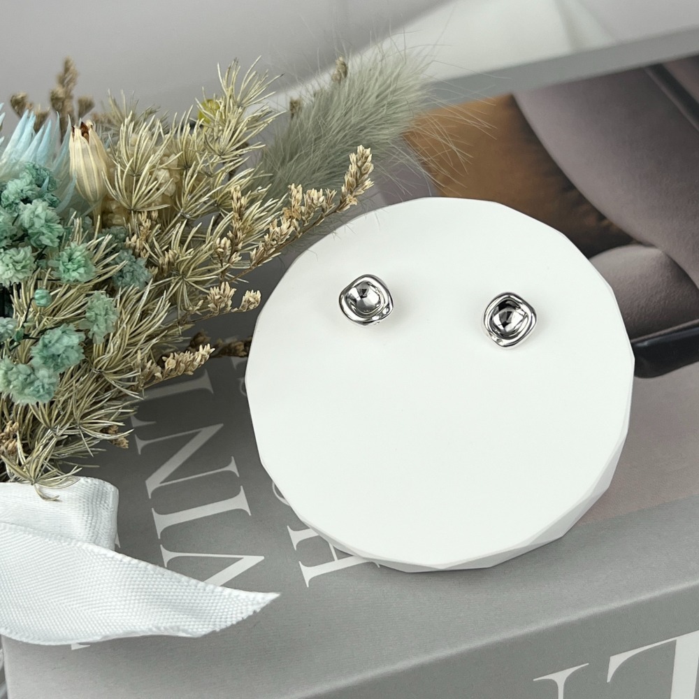 ||董飾 純銀飾品|| 925純銀-小眾 復古 不規則 方塊 純銀耳環-細節圖4