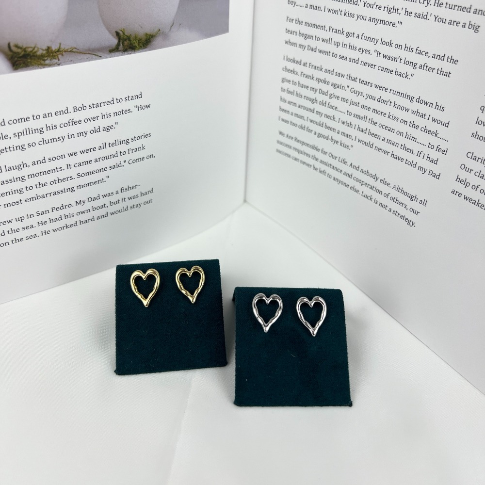 ||董飾 純銀飾品|| 925純銀-小眾 復古 簍空愛心 純銀耳環-細節圖3