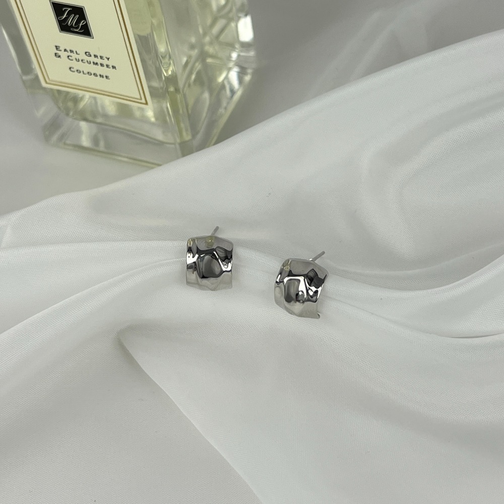 ||董飾 純銀飾品|| 925純銀-C型不規則寬面 純銀耳環-細節圖3