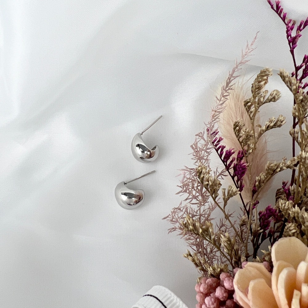 ||董飾 純銀飾品|| 925純銀-C型 亮面 小豆豆 月亮 蛋形 純銀耳環-細節圖3