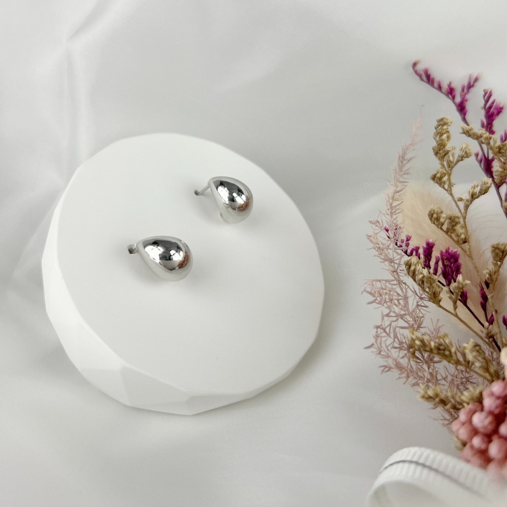 ||董飾 純銀飾品|| 925純銀-C型 亮面 小豆豆 月亮 蛋形 純銀耳環-細節圖4