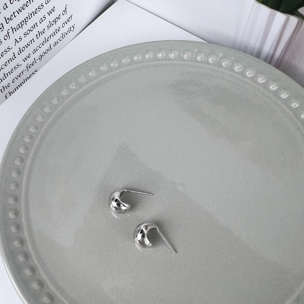 ||董飾 純銀飾品|| 925純銀-C型 亮面 小豆豆 月亮 蛋形 純銀耳環-細節圖5