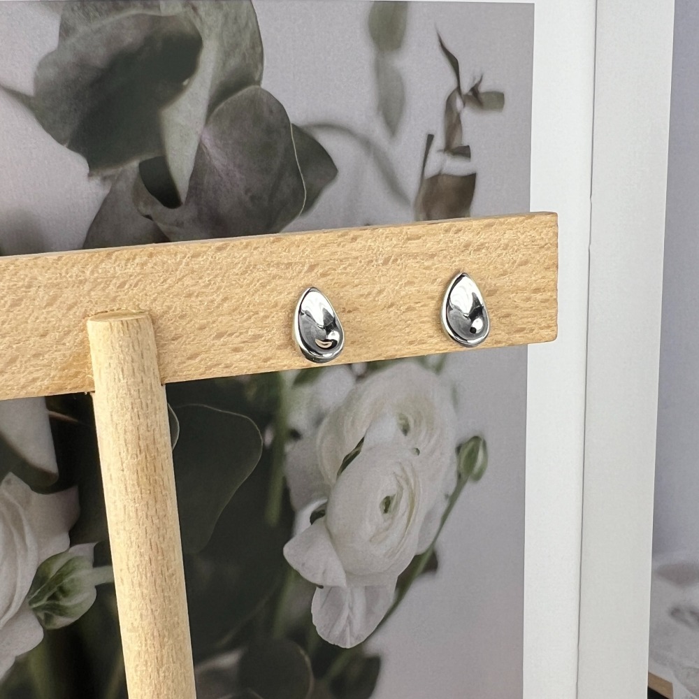 ||董飾 純銀飾品|| 925純銀-亮面 內凹 水滴 雨滴 純銀耳環-細節圖2