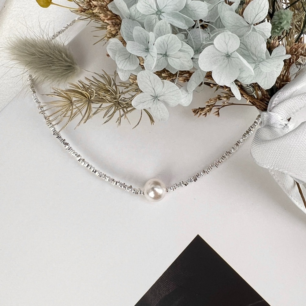 ||董飾 純銀飾品|| 925純銀-碎銀 貝珠 百搭 純銀項鍊-細節圖3