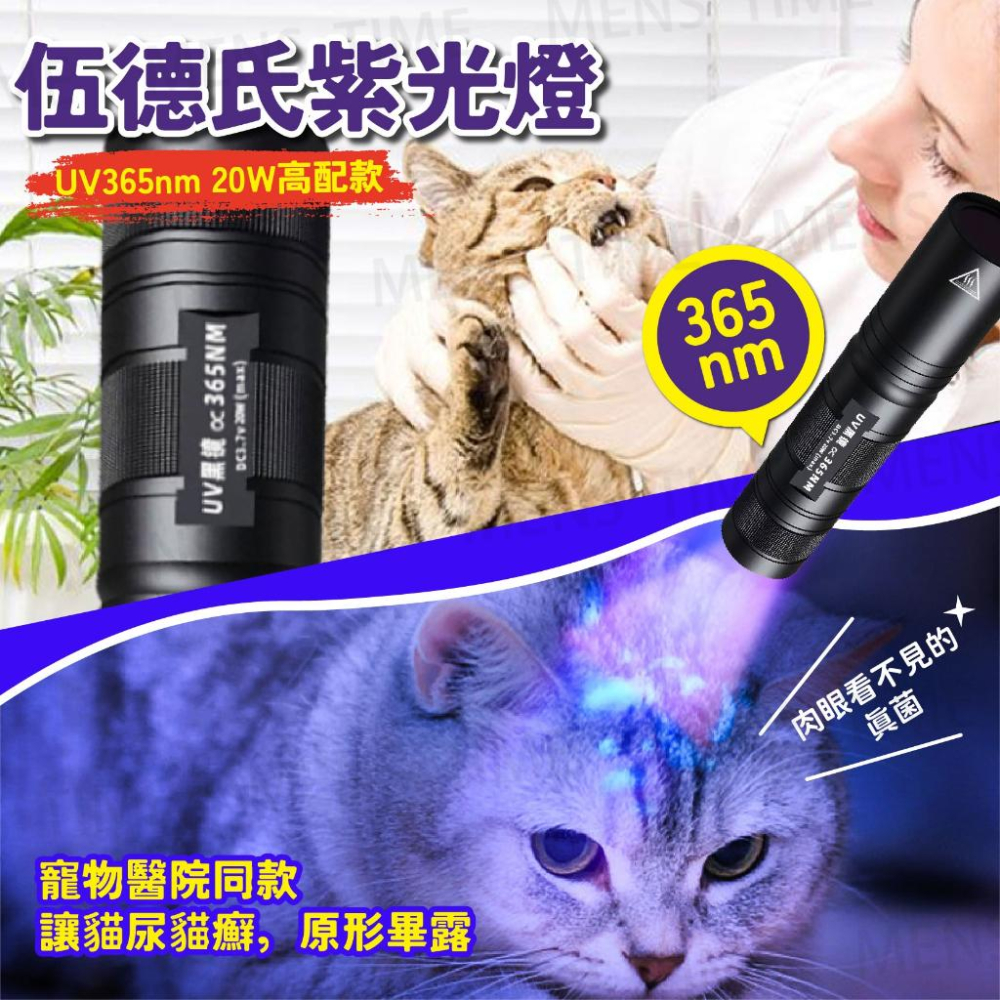【台灣現貨⚜️驗鈔貓蘚檢測 20W高配充電款】伍德氏燈 紫外線燈  365nm 紫外線手電筒 20W 驗鈔燈 UV手電筒-細節圖2