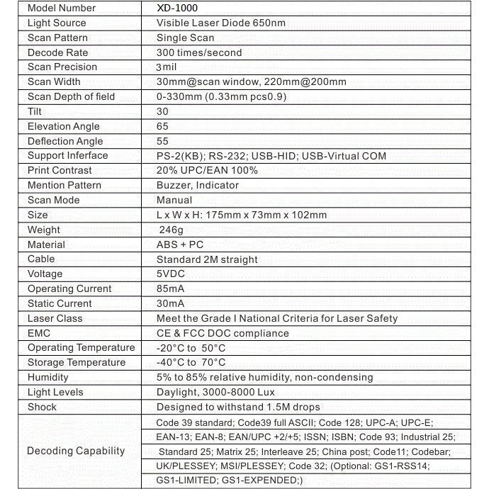 XD-1000有線一維雷射條碼掃描器USB介面 讀取就是快狠準 不能讀取手機條碼-細節圖2