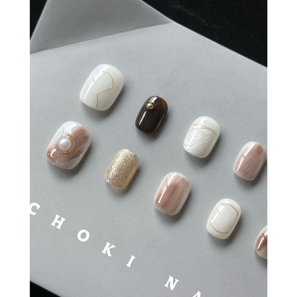 Choki【琥珀白茶】穿戴甲 短方圓-細節圖2