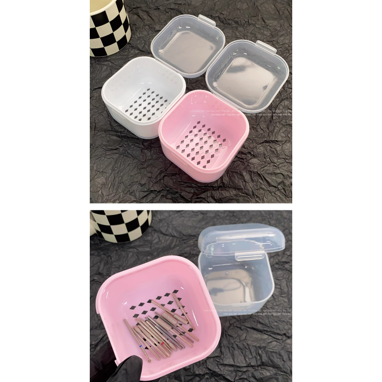 美甲打磨頭清潔盒/美甲專用整理浸泡消毒杯/清洗工具雙層過濾網-細節圖2