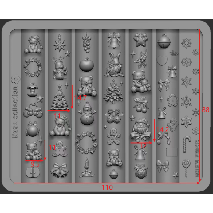 【Kusacollection】立體泰迪熊模具 .聖誕主題鋼板 .卡通可愛手雕原創矽膠模具-規格圖8