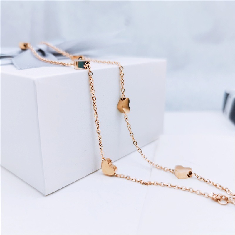 甜蜜心 鈦鋼腳鍊 玫瑰金腳鍊 醫療鋼腳鍊 雙層腳鏈 交換禮物 生日禮物 抗過敏腳鍊 不退色腳鍊 愛心腳鍊-細節圖2