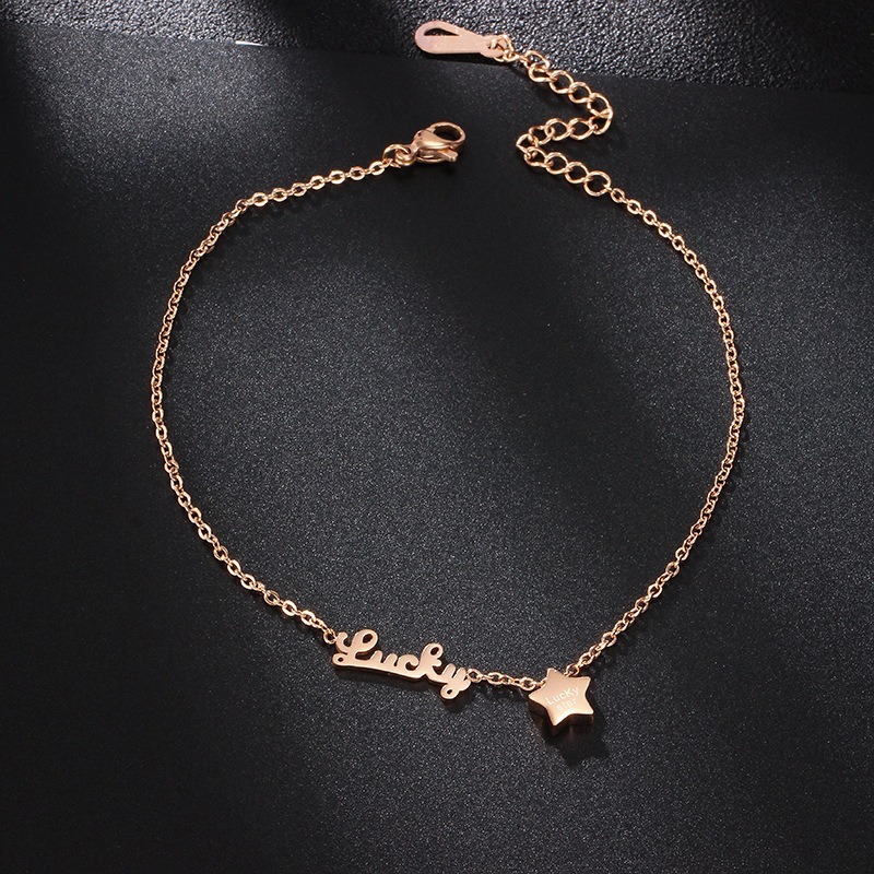 甜甜星 鈦鋼腳鍊 玫瑰金腳鍊 醫療鋼腳鍊 雙層腳鏈 交換禮物 生日禮物 抗過敏腳鍊 不退色腳鍊 星星腳鍊-細節圖3