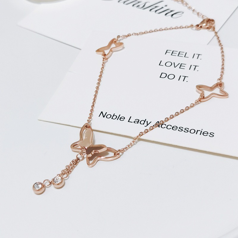 飛舞 鈦鋼腳鍊 玫瑰金腳鍊 醫療鋼腳鍊 雙層腳鏈 交換禮物 生日禮物 抗過敏腳鍊 不退色腳鍊 蝴蝶腳鍊-細節圖6