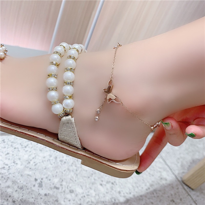 飛舞 鈦鋼腳鍊 玫瑰金腳鍊 醫療鋼腳鍊 雙層腳鏈 交換禮物 生日禮物 抗過敏腳鍊 不退色腳鍊 蝴蝶腳鍊-細節圖9