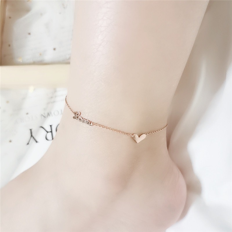 甜甜愛 鈦鋼腳鍊 玫瑰金腳鍊 醫療鋼腳鍊 雙層腳鏈 交換禮物 生日禮物 抗過敏腳鍊 不退色腳鍊 愛心腳鍊-細節圖5