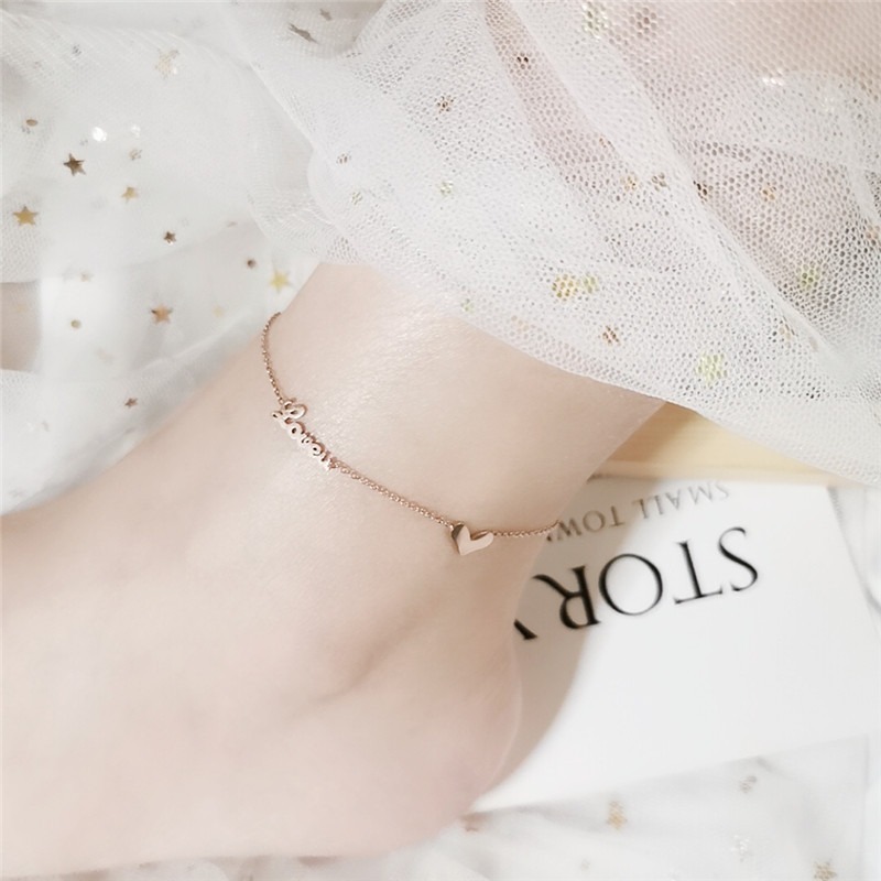 甜甜愛 鈦鋼腳鍊 玫瑰金腳鍊 醫療鋼腳鍊 雙層腳鏈 交換禮物 生日禮物 抗過敏腳鍊 不退色腳鍊 愛心腳鍊-細節圖7