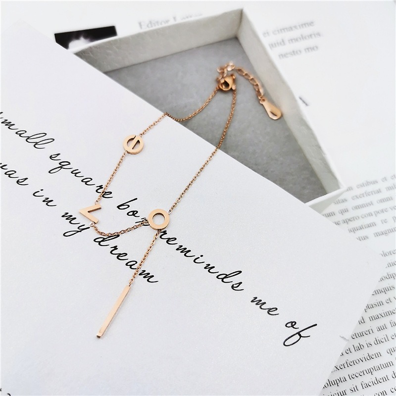 LOVE 鈦鋼腳鍊 玫瑰金腳鍊 醫療鋼腳鍊 雙層腳鏈 交換禮物 生日禮物 抗過敏腳鍊 不退色腳鍊 愛心腳鍊-細節圖5