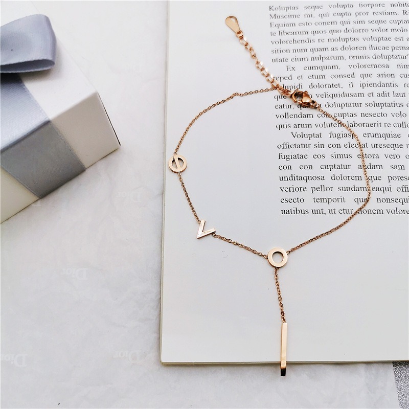 LOVE 鈦鋼腳鍊 玫瑰金腳鍊 醫療鋼腳鍊 雙層腳鏈 交換禮物 生日禮物 抗過敏腳鍊 不退色腳鍊 愛心腳鍊-細節圖7