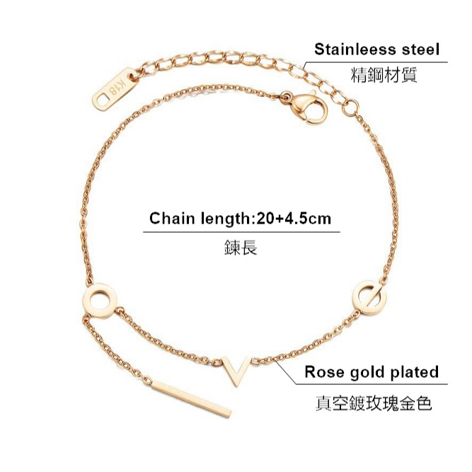 LOVE 鈦鋼腳鍊 玫瑰金腳鍊 醫療鋼腳鍊 雙層腳鏈 交換禮物 生日禮物 抗過敏腳鍊 不退色腳鍊 愛心腳鍊-細節圖11