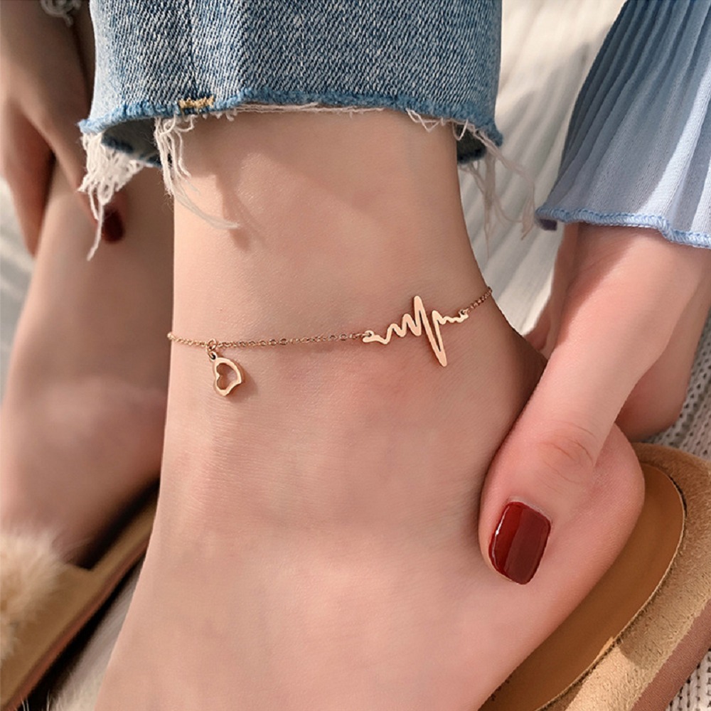 心動 鈦鋼腳鍊 玫瑰金腳鍊 醫療鋼腳鍊 雙層腳鏈 交換禮物 生日禮物 抗過敏腳鍊 不退色腳鍊 愛心腳鍊-細節圖5